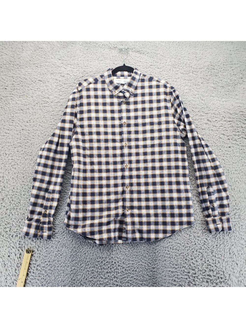 Old Navy Shirt Mens Large Navy Plaid Built-In Flex Long Sleeve Cotton Blend